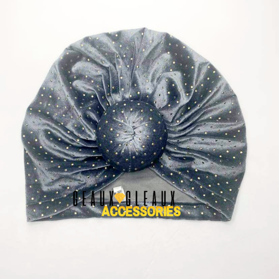 Velvet Knot Fashion Turban with Gold Accents
