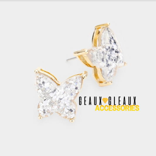 Glitter Butterfly Stud Earrings