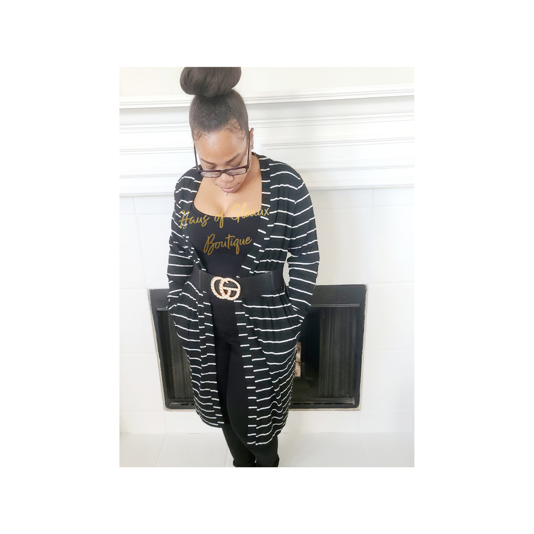 Lacey Black and White Strip Duster Cardigan