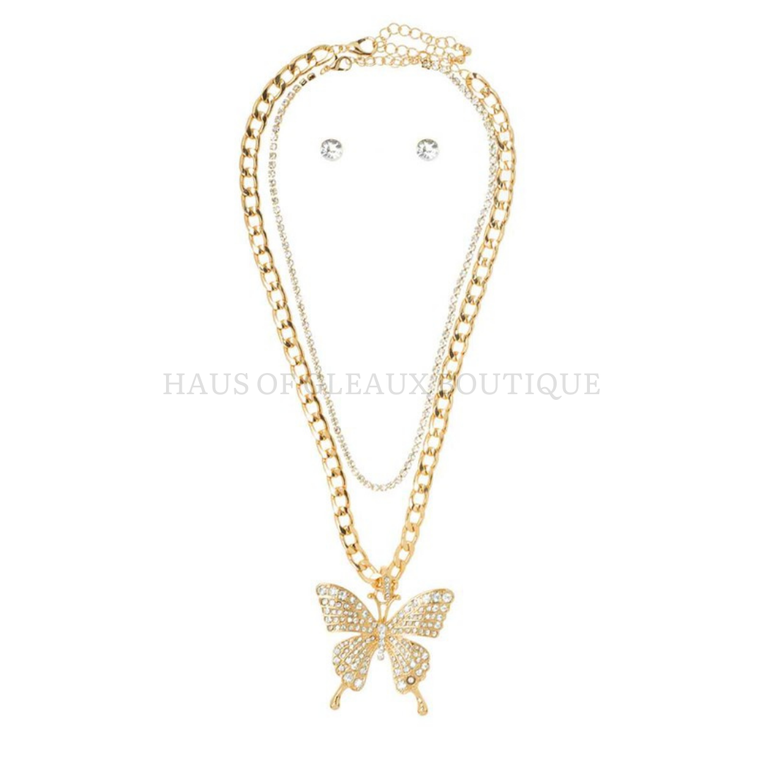 Layers to Me Butterfly Pendant Necklace Set