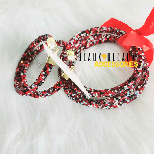 Red and Black Hoop Earrings with Bangle Set
