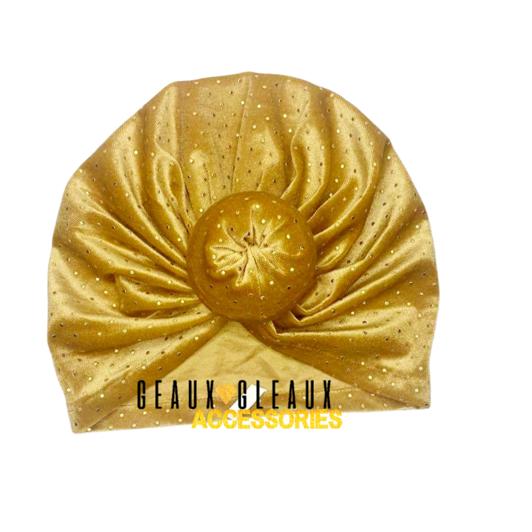 Velvet Knot Fashion Turban with Gold Accents